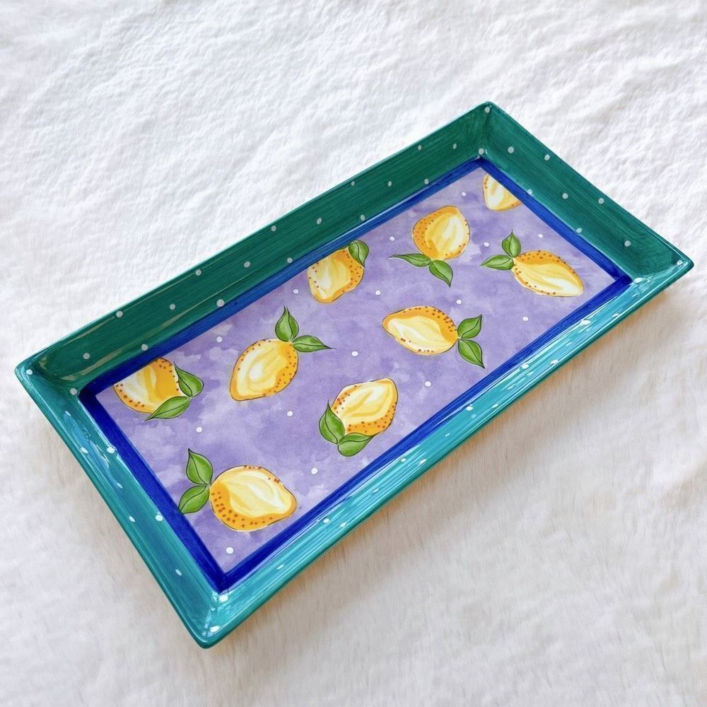NEW Essex Collection Ceramic Rectangular Serving Tray Fruit Punch Lemon Design